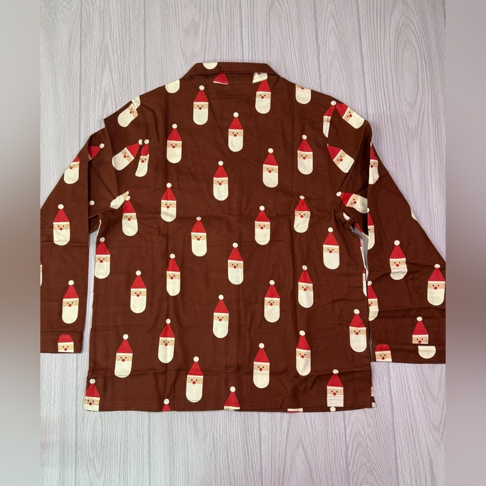 Hanna Andersson Brown Santa Print Kids Pajama Top - Picture 3 of 7